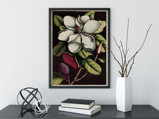 Art Nouveau Floral Print - Moody Bohemian Print Large Artwork - Beige and Black - Vintage