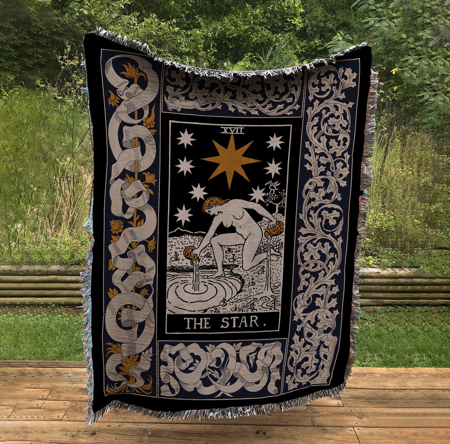 Star Tarot Woven Blanket: Art Nouveau Wall Hanging by DesignBohemian