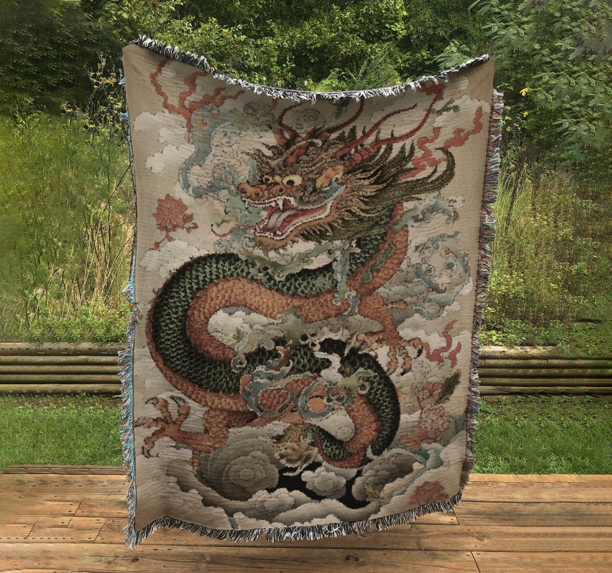 Woven Cotton Blanket - Japanese Dragon