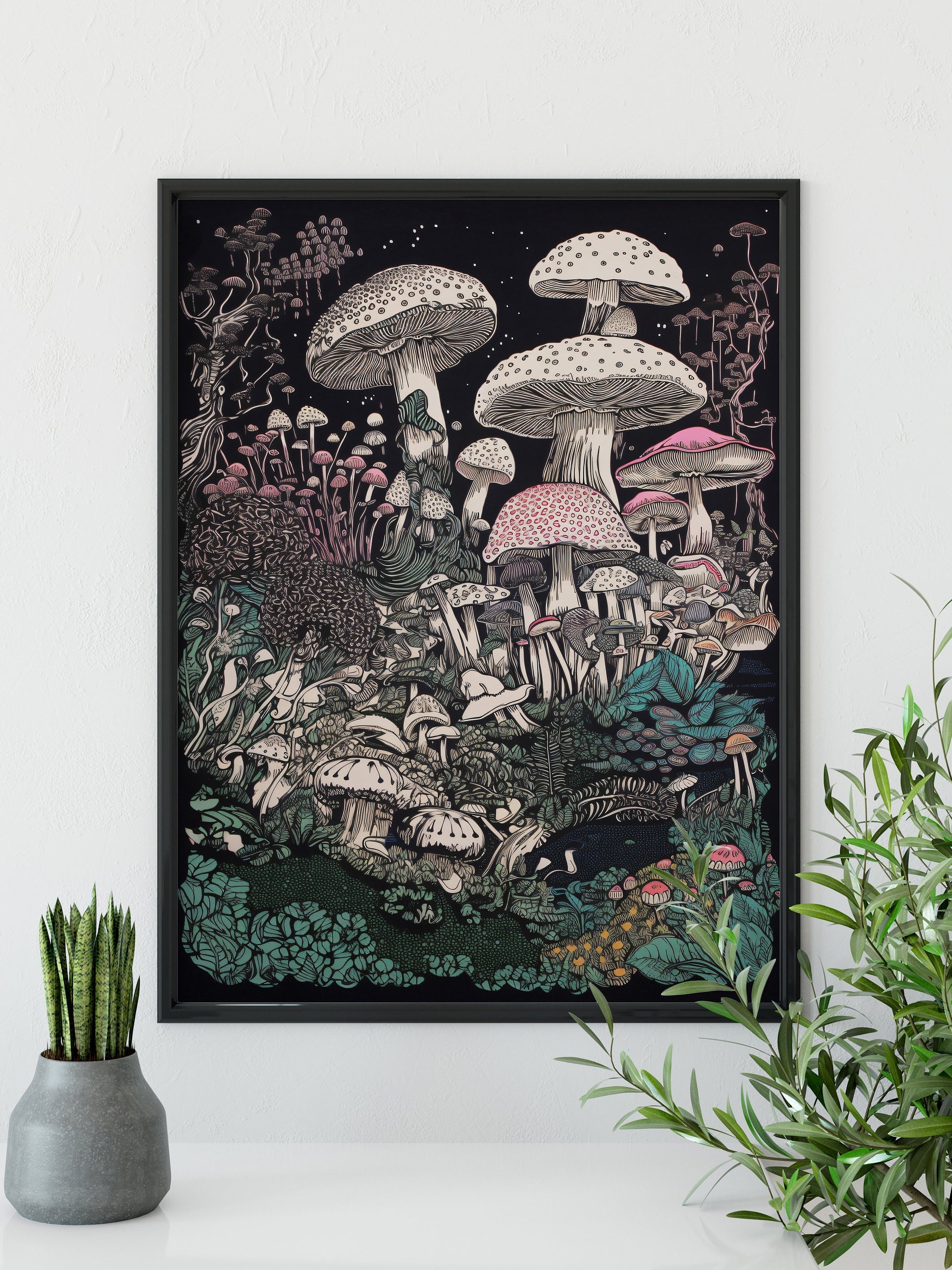 Mushrooms Illustration - Psychedelic Mushrooms Botanical Print by DesignBohemian