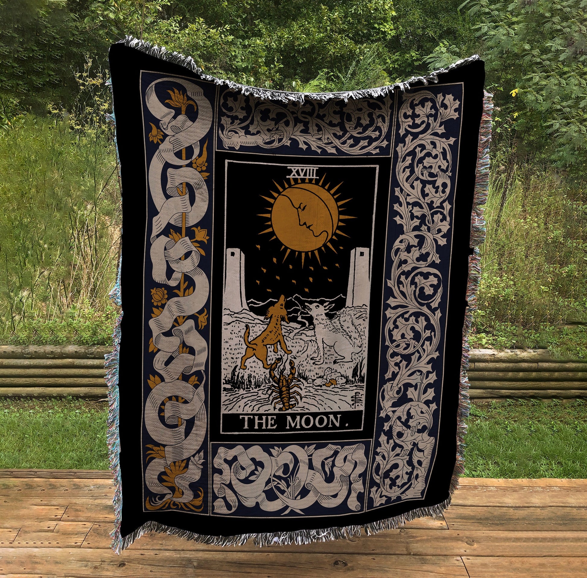 Moon Tarot Woven Blanket: Art Nouveau Tapestry Wall Hanging by DesignBohemian