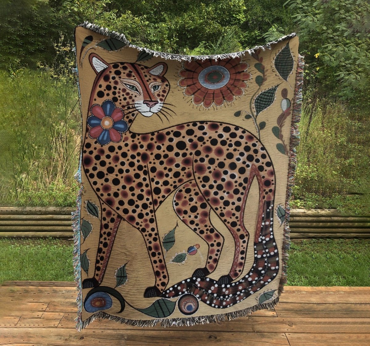 Cheetah Folk Art Woven Throw Blanket