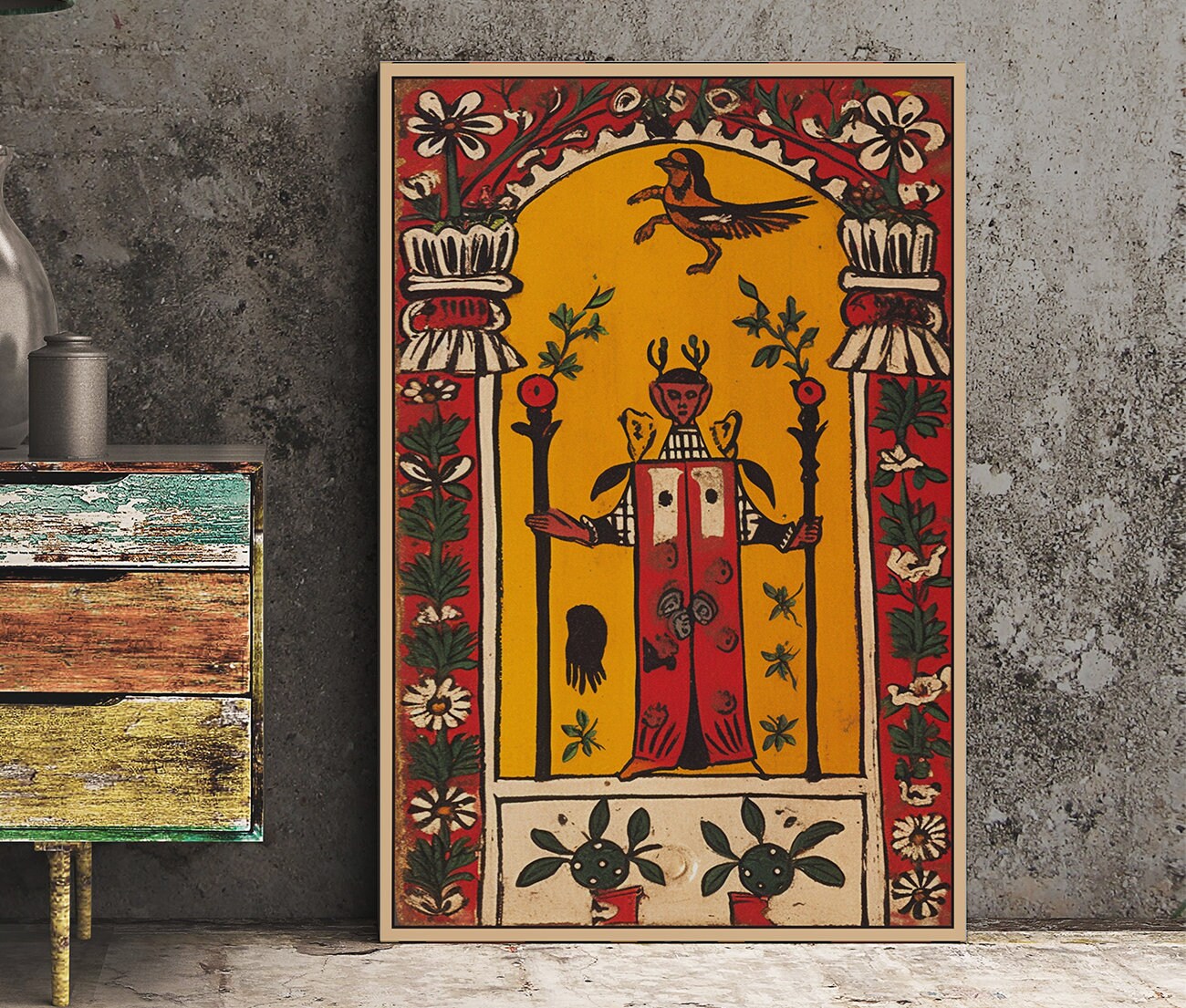 The Magician - Folk Art - Tarot Card Print - The Magician Card Poster, No Frame