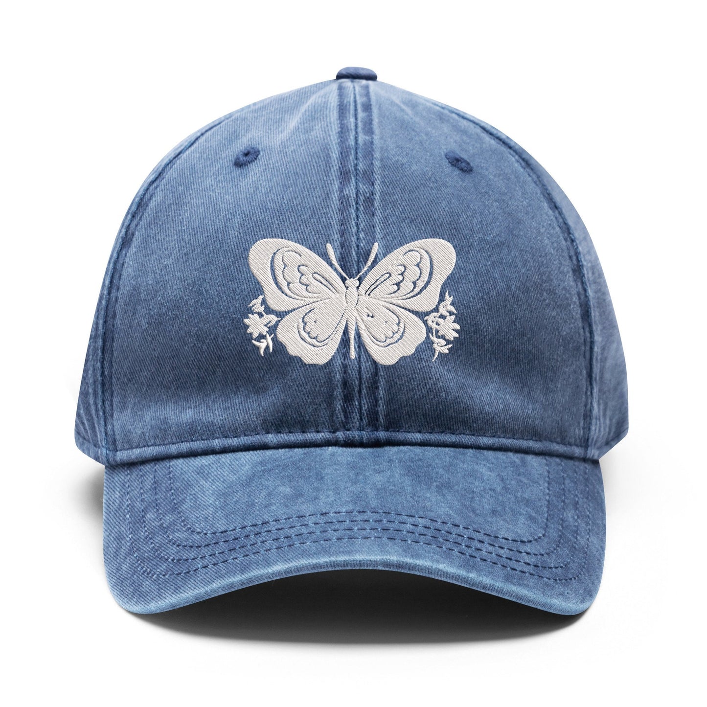Butterfly Embroidered Denim, black, and beige Baseball Hats