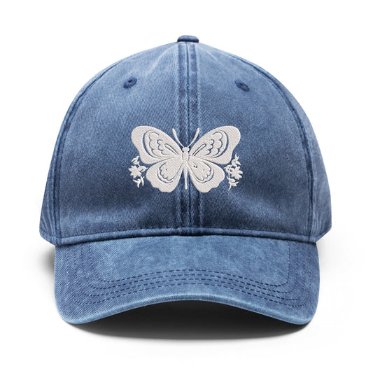 Butterfly Embroidered Denim, black, and beige Baseball Hats