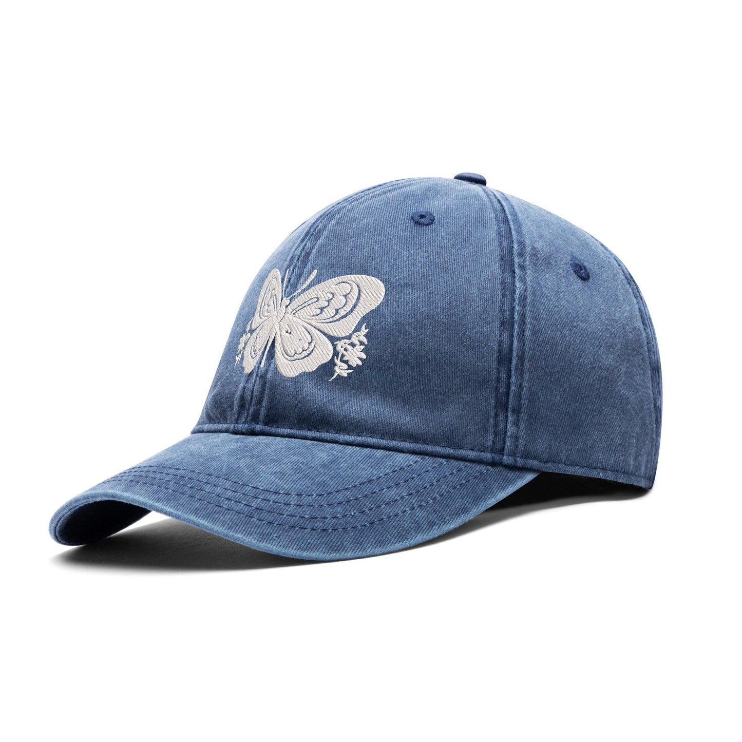 Butterfly Embroidered Denim, black, and beige Baseball Hats