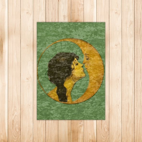 Nouveau Rug - Woman Kissing Moon - Marbled Velvet Rug - With Fringe or Without