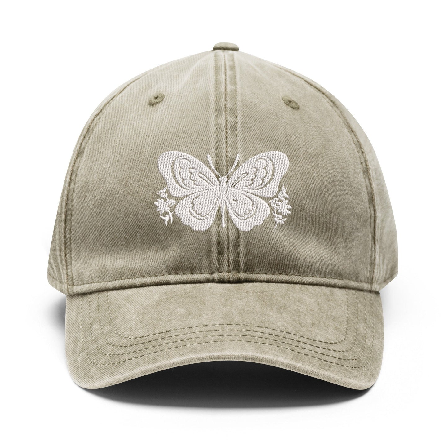 Butterfly Embroidered Denim, black, and beige Baseball Hats