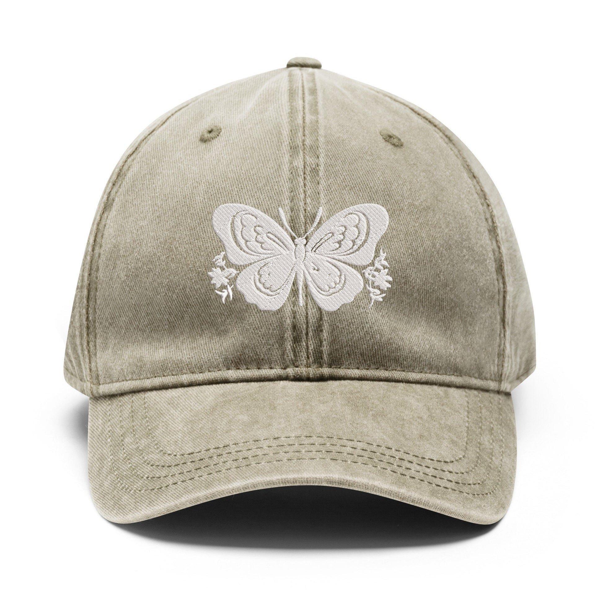 Butterfly Embroidered Denim, black, and beige Baseball Hats