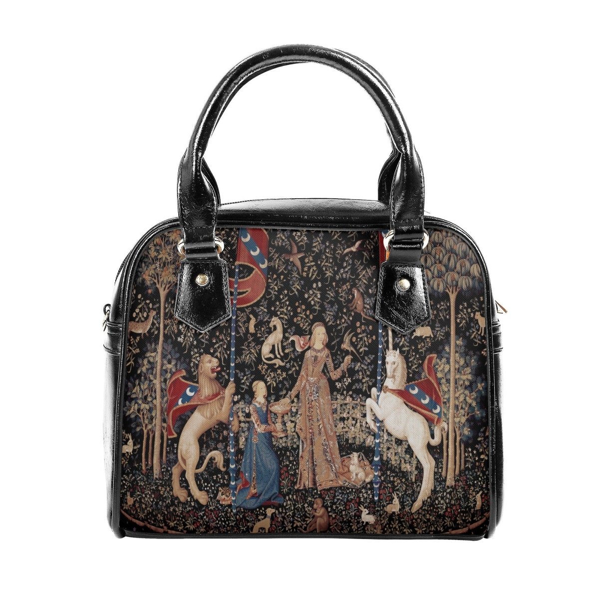 Lady with Unicorn Handbag - Vintage Vibes Bag - Unicorn in Captivity Tote Bag