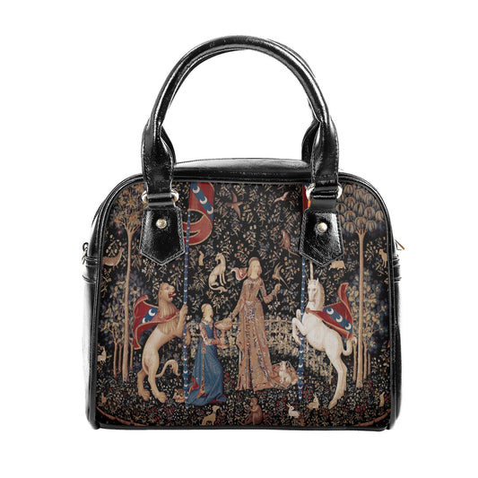 Lady with Unicorn Handbag - Vintage Vibes Bag - Unicorn in Captivity Tote Bag