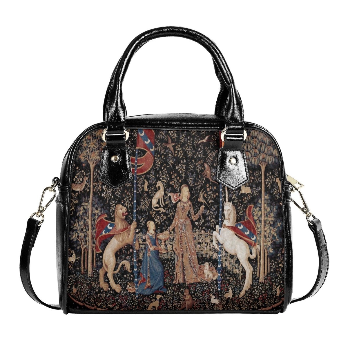 Lady with Unicorn Handbag - Vintage Vibes Bag - Unicorn in Captivity Tote Bag