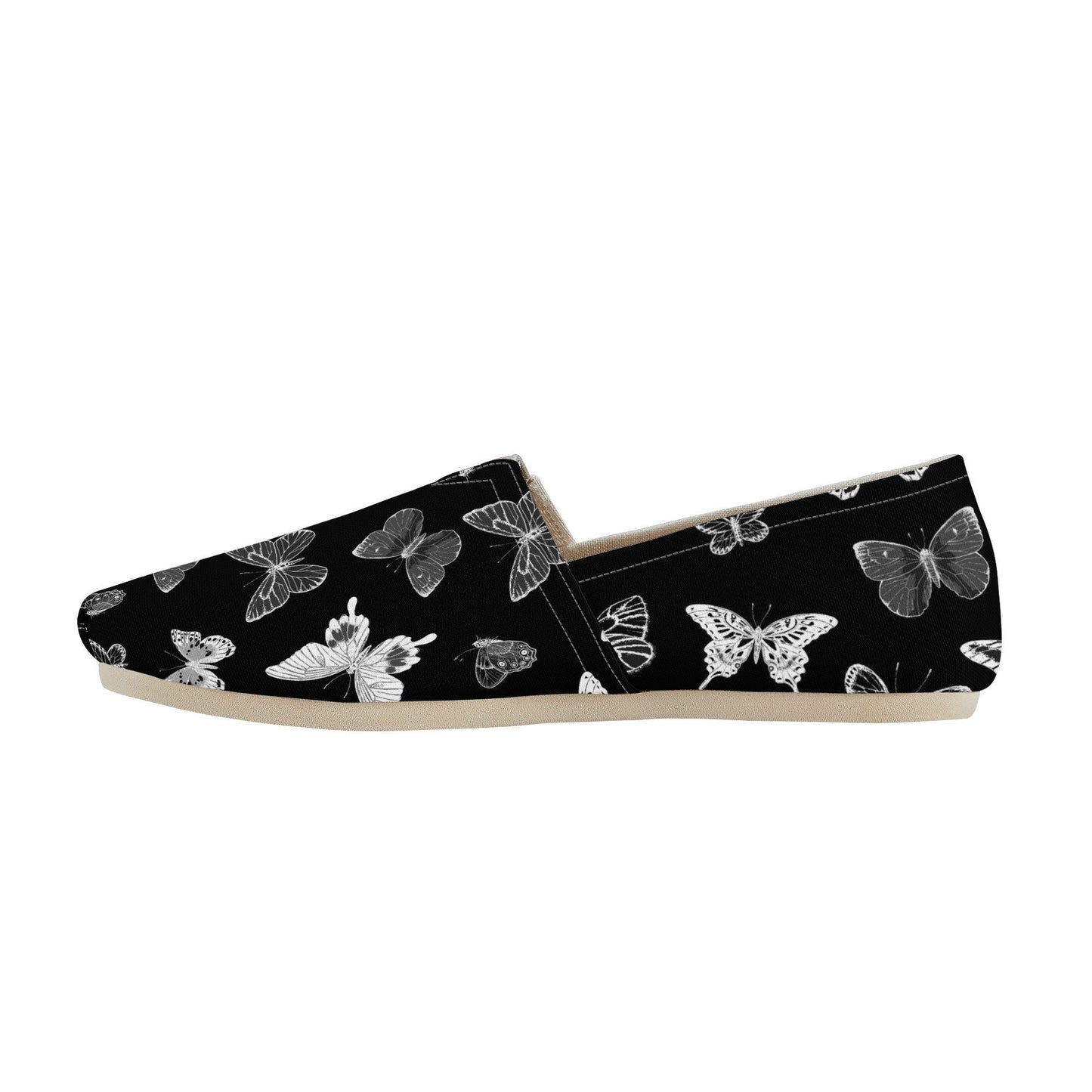 Black Slip On Shoes - Butterflies - Women's Casual Shoes - Black Slip On Shoes