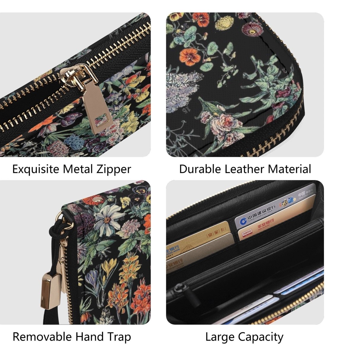 Black Floral Wallet - Milot Designer Vintage - Casual Clutch Nouveau Wallet