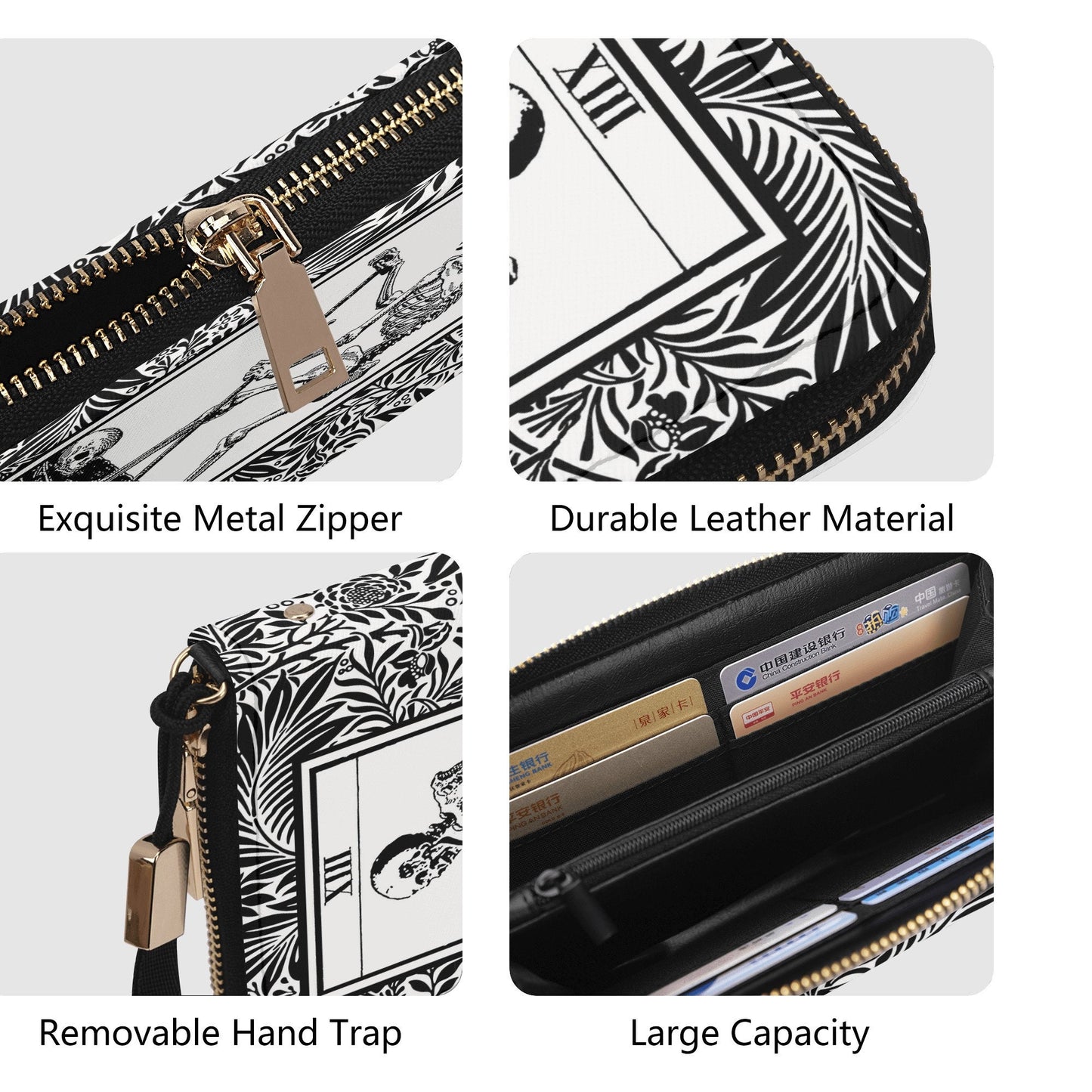 Tarot Wallet - Skeleton - Marsille Tarot - Black White - Casual Clutch Wallet