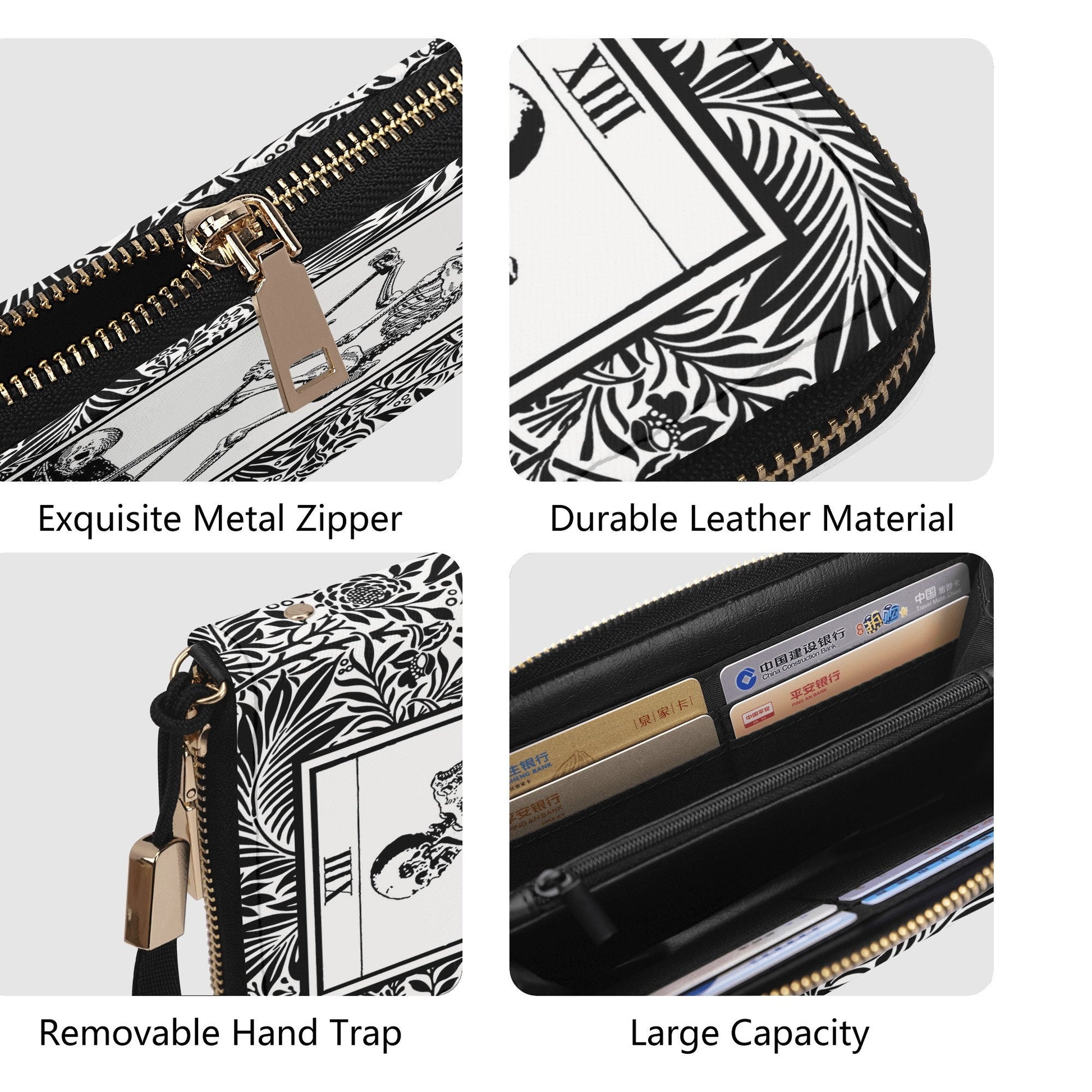 Tarot Wallet - Skeleton - Marsille Tarot - Black White - Casual Clutch Wallet