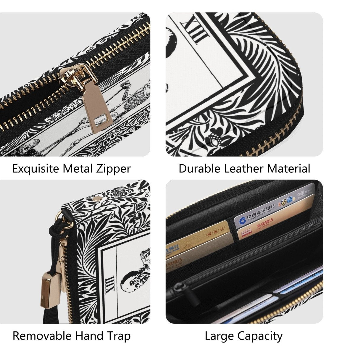 Tarot Wallet - Skeleton - Marsille Tarot - Black White - Casual Clutch Wallet