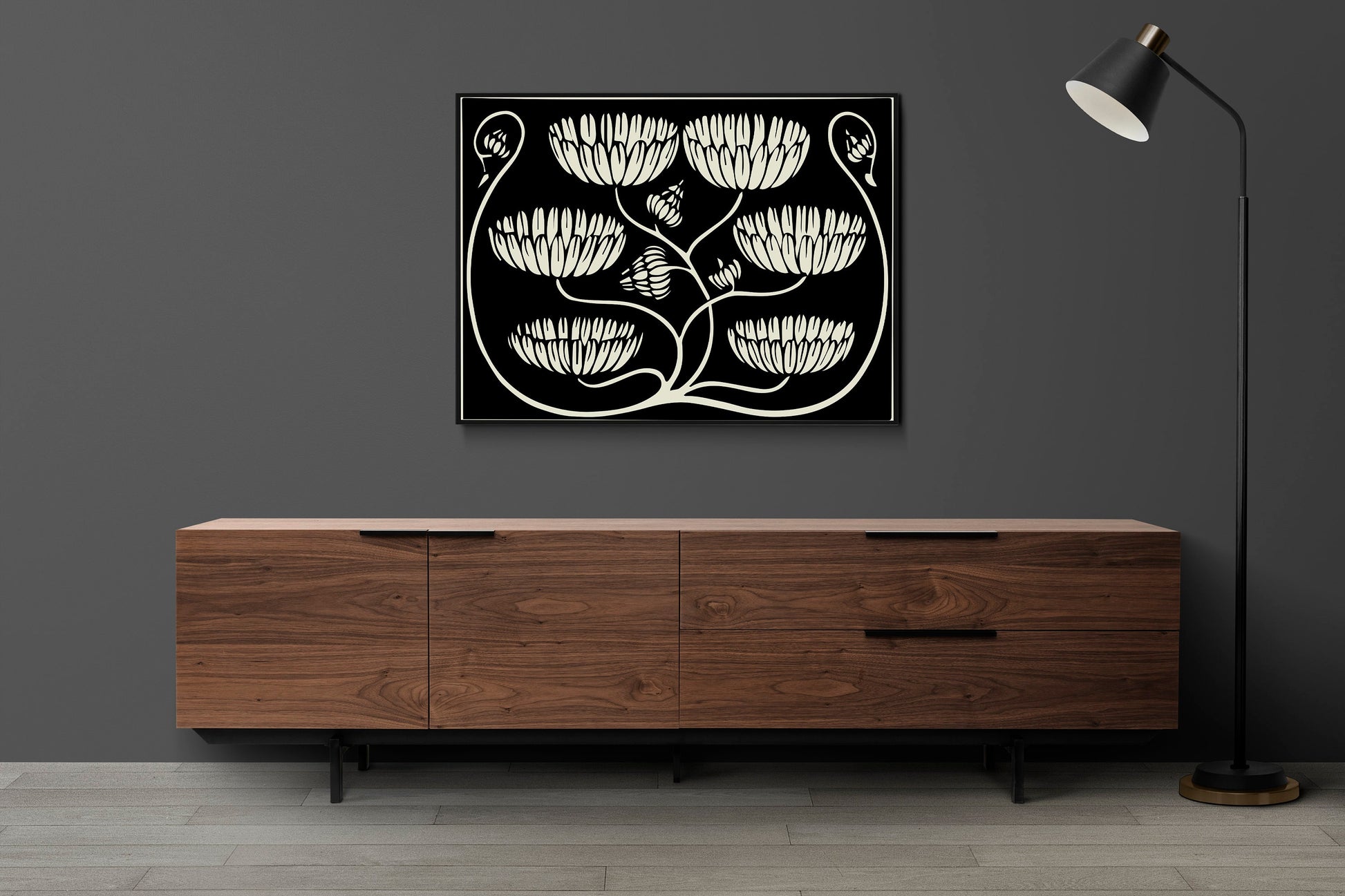 Aubrey Beardsley - Vintage Floral Ink - Ornamental Art Nouveau - Floral - Vintage Black and Beige Print