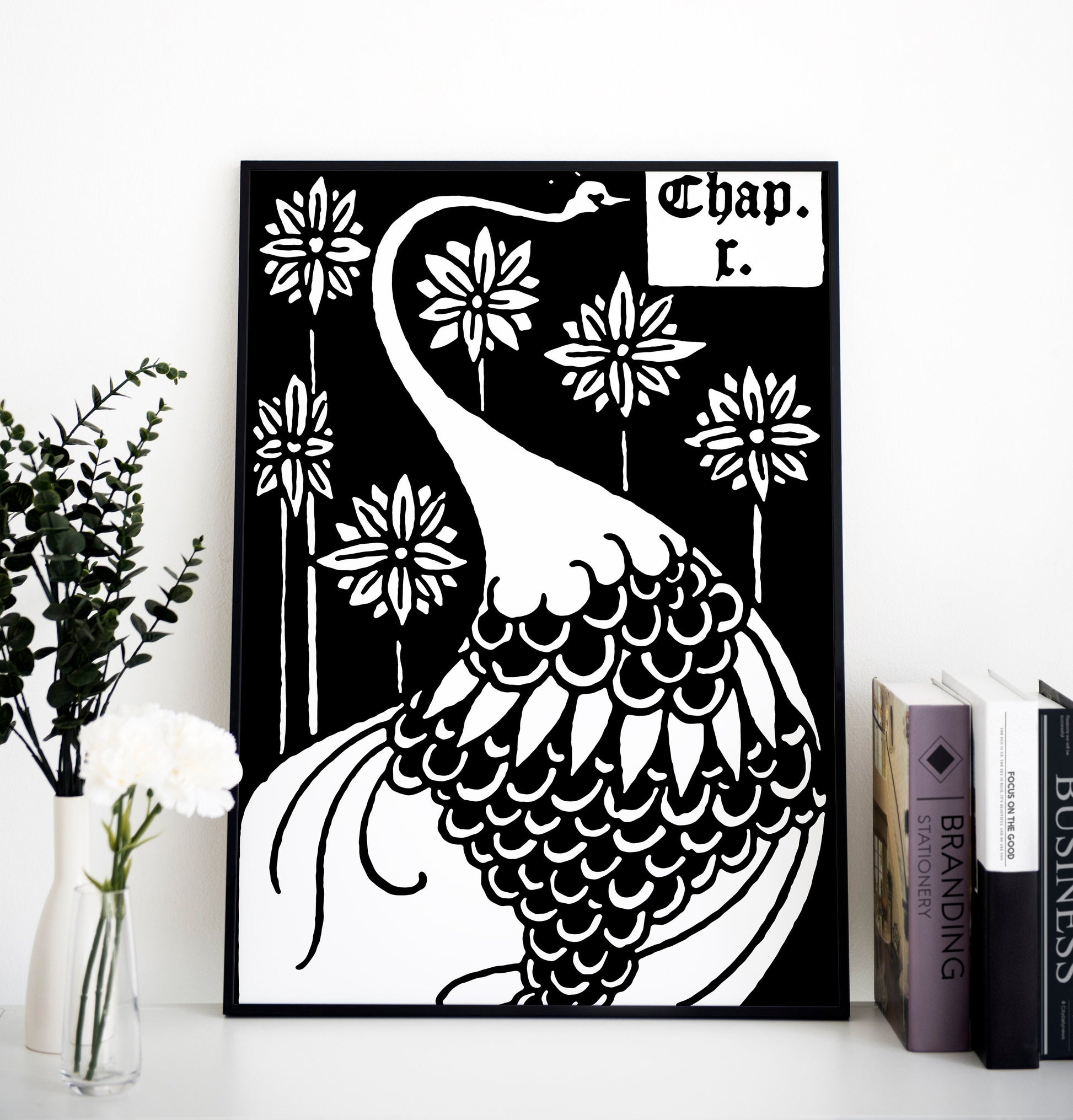 Vintage Peacock Print - Aubrey Beardsley - Art Nouveau Poster Floral Print Bohemian Print Large Artwork - Black and White