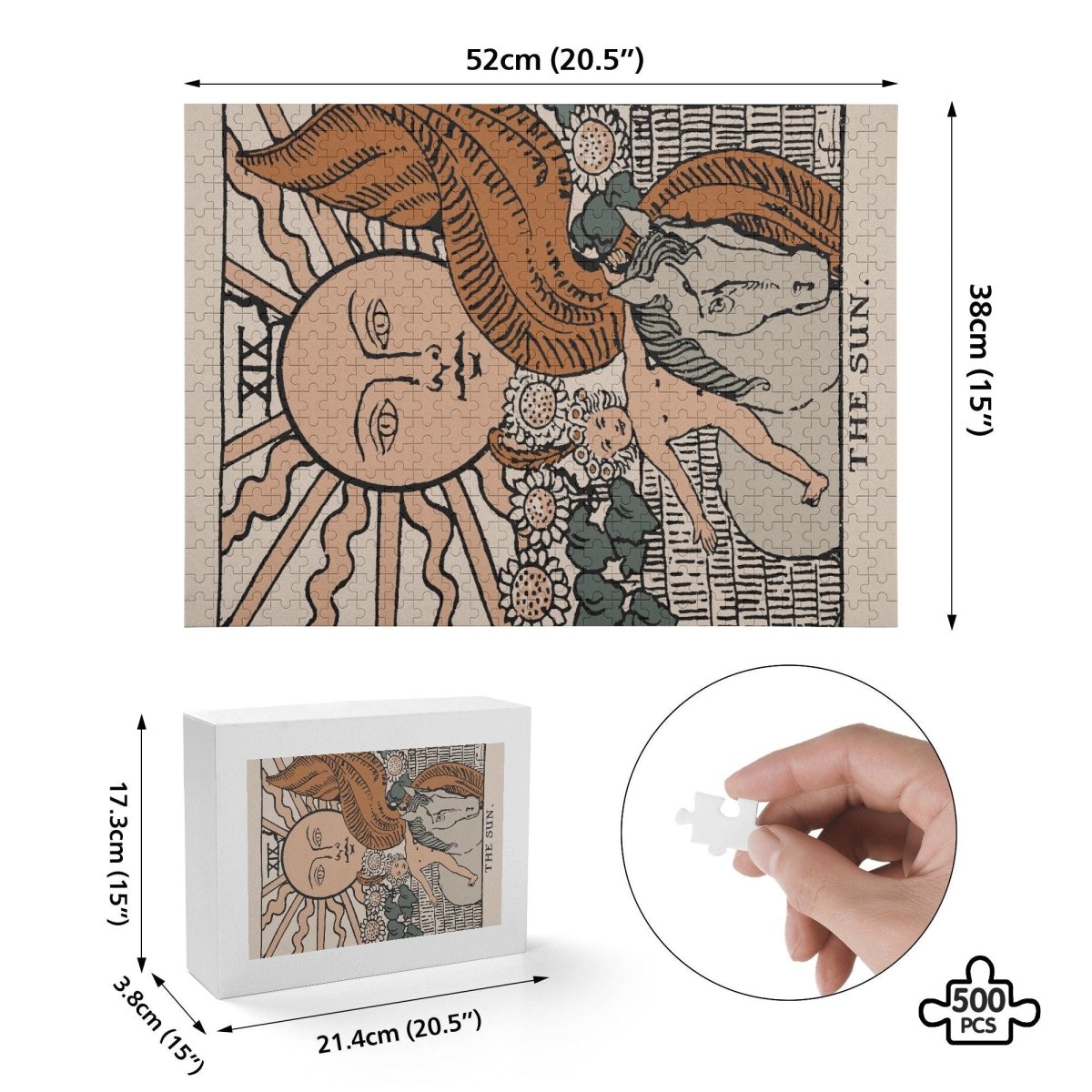 Tarot Puzzle - The Sun Tarot Puzzle - Neutral Puzzel - Picture Puzzle Jigsaw (500 Pcs)