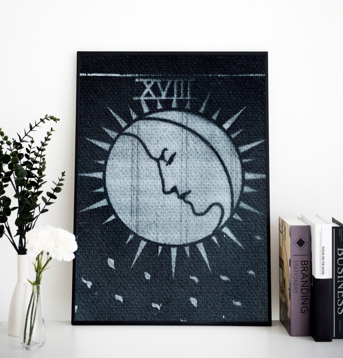 The Moon Tarot Print - Cyanotype - Grunge - Gothic Decor Bohemian Art - Blue Black Print - Moody