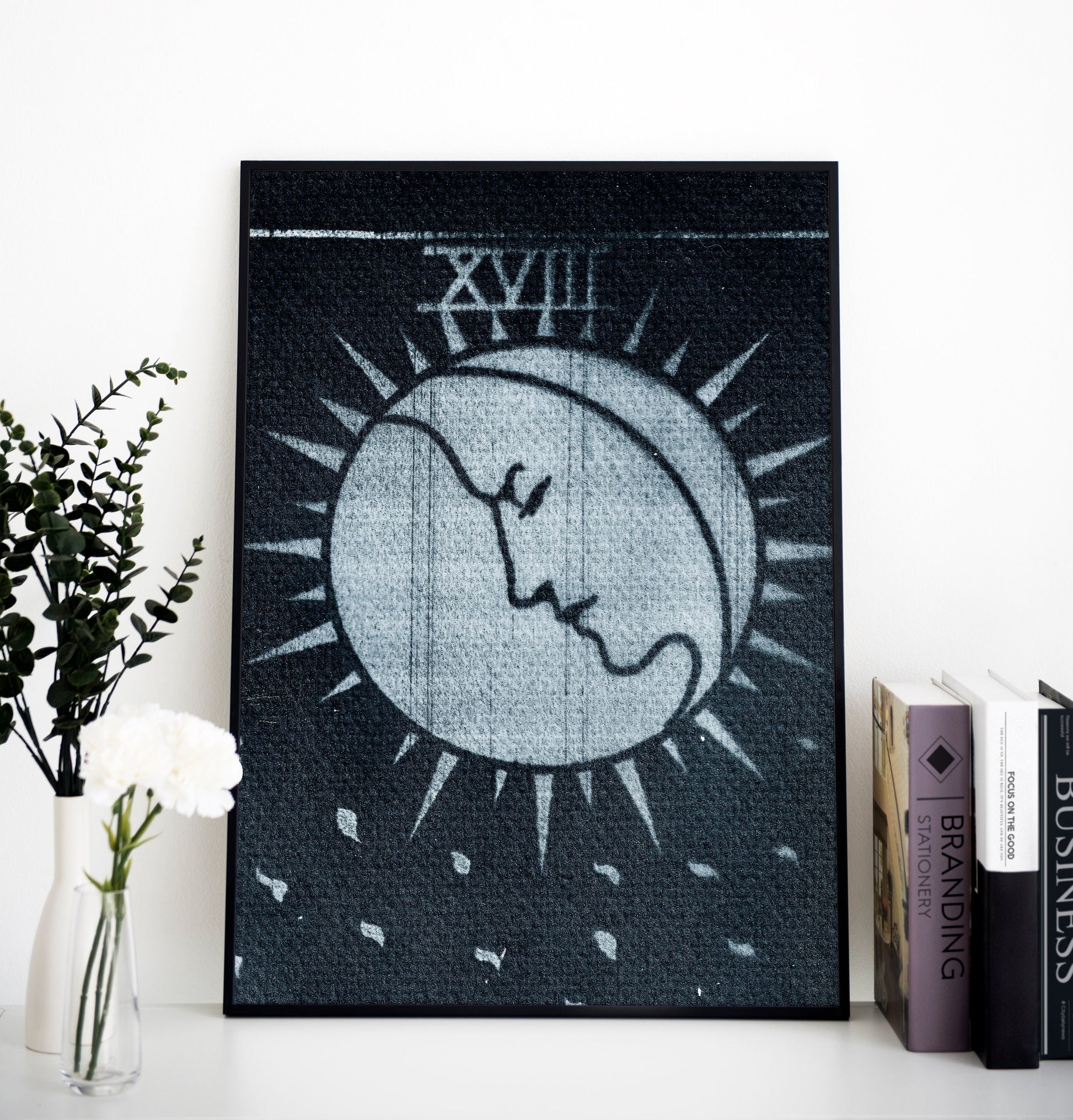 The Moon Tarot Print - Cyanotype - Grunge - Gothic Decor Bohemian Art - Blue Black Print - Moody