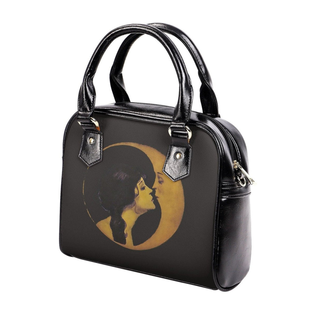 Vintage Bag - Woman Kissing Moon - Handbag - Art Nouveau - Dark Beige