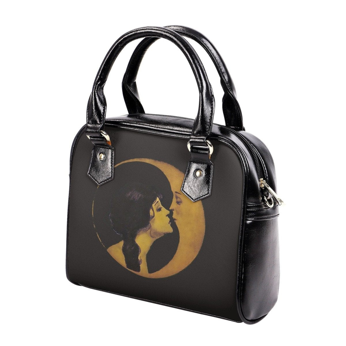 Vintage Bag - Woman Kissing Moon - Handbag - Art Nouveau - Dark Beige