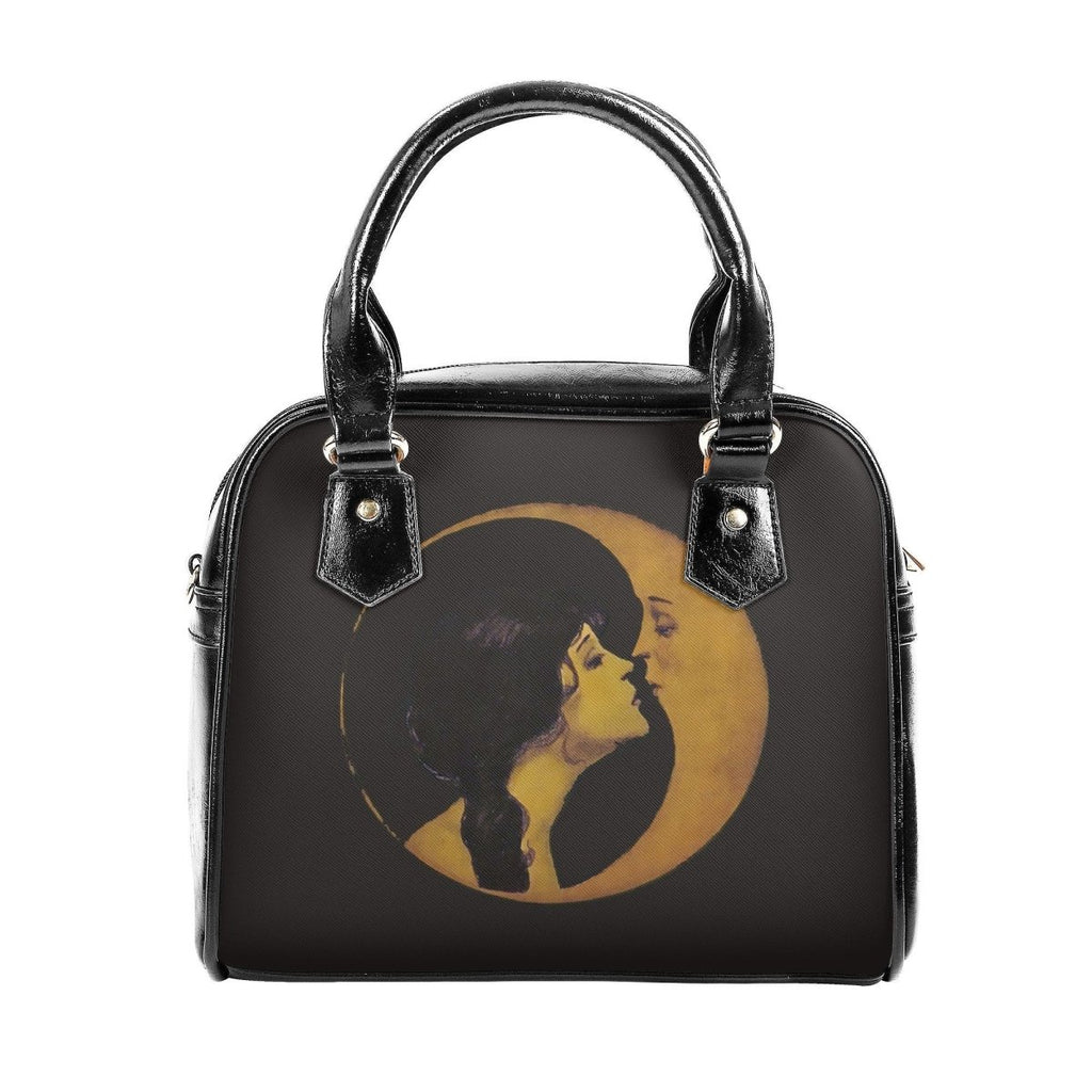 Vintage Bag - Woman Kissing Moon - Handbag - Art Nouveau - Dark Beige