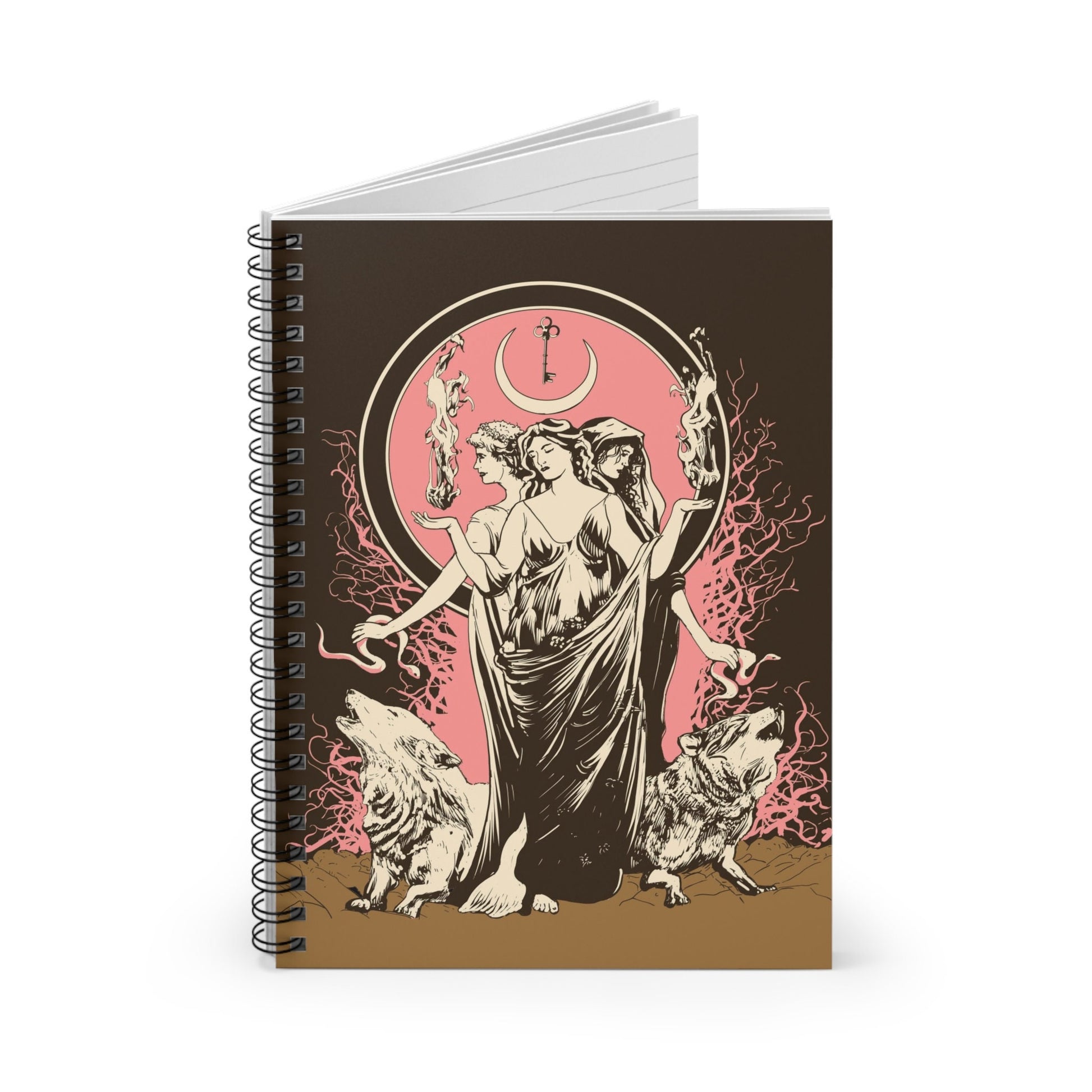 Pink Hecate Notebook - Goddess Journal - Gift for Witches - Spiral Notebook - Ruled Line