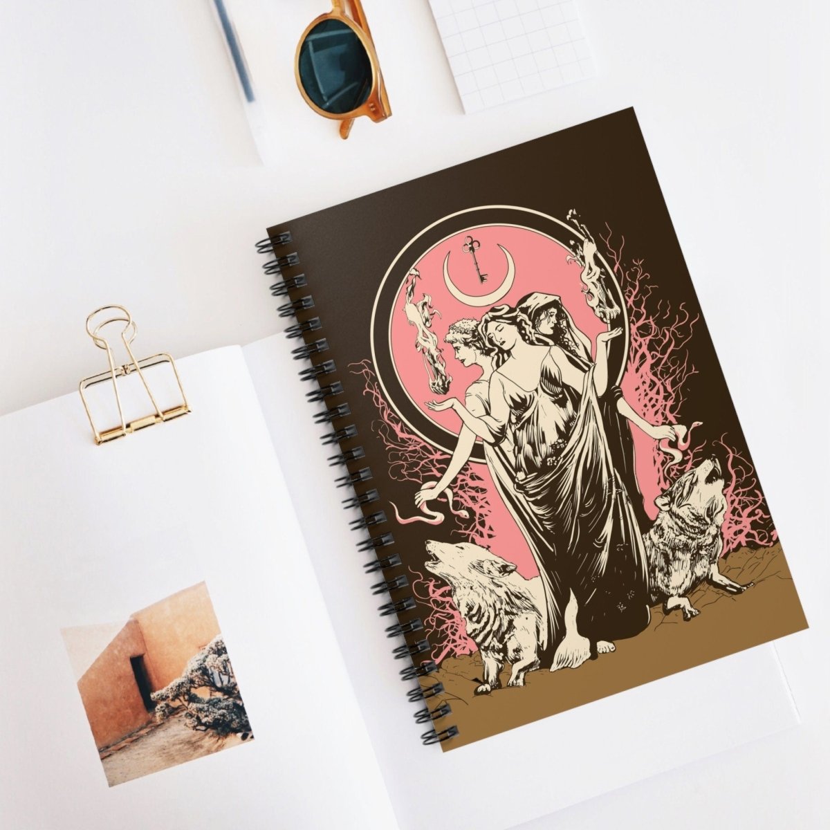 Pink Hecate Notebook - Goddess Journal - Gift for Witches - Spiral Notebook - Ruled Line