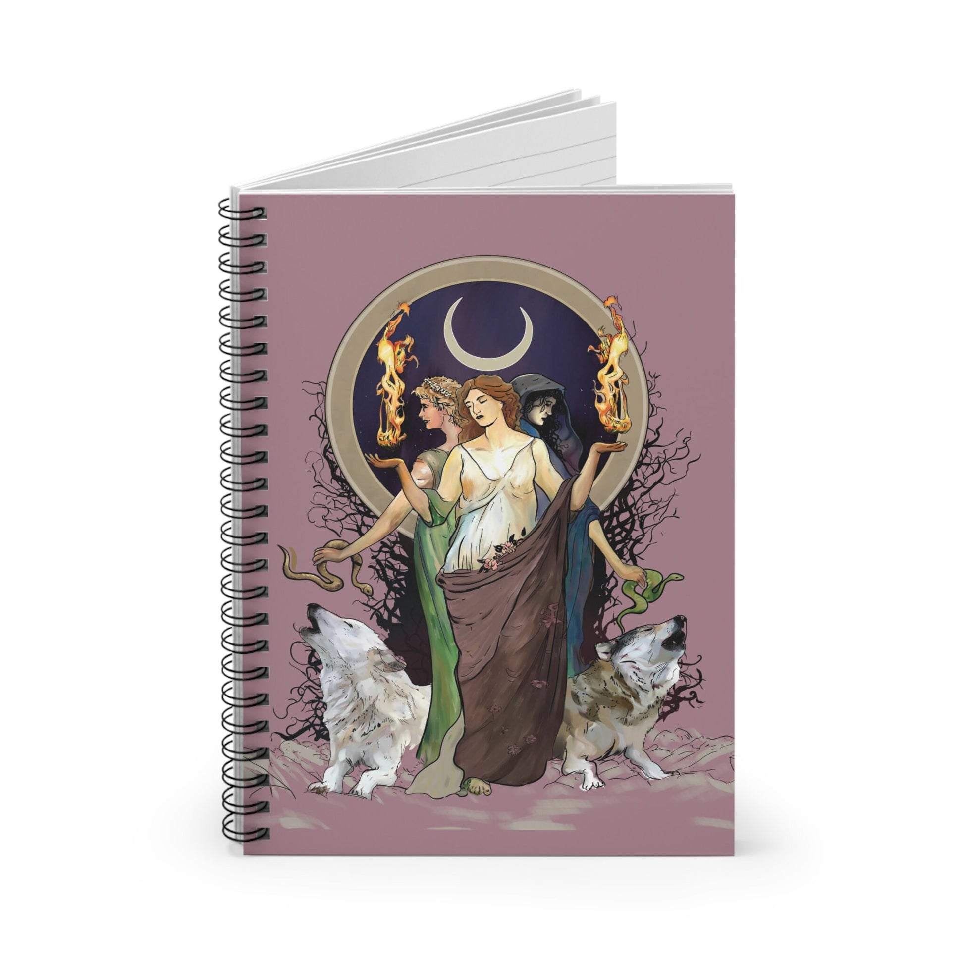 Pink Goddess Journal - Hecate Notebook - Gift For Witch - Gothic Spiral Notebook - Ruled Line