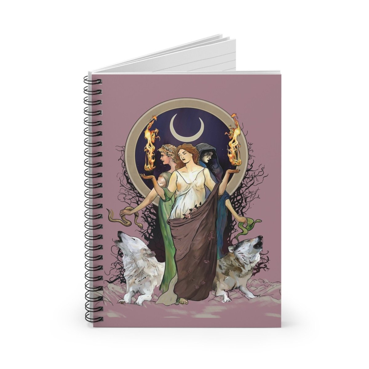 Pink Goddess Journal - Hecate Notebook - Gift For Witch - Gothic Spiral Notebook - Ruled Line