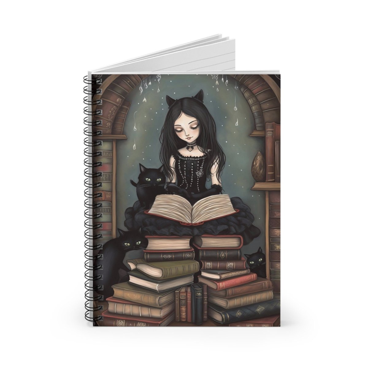 Goth Girl Journal - Lined Paper - Gift for Teen - Cute Aesthetic - Cats - Spiral Notebook - Ruled Line