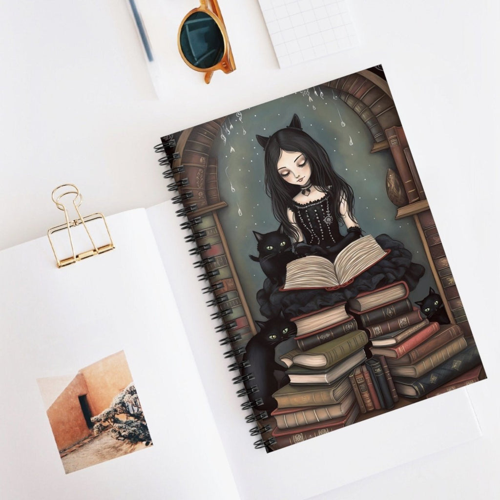 Goth Girl Journal - Lined Paper - Gift for Teen - Cute Aesthetic - Cats - Spiral Notebook - Ruled Line