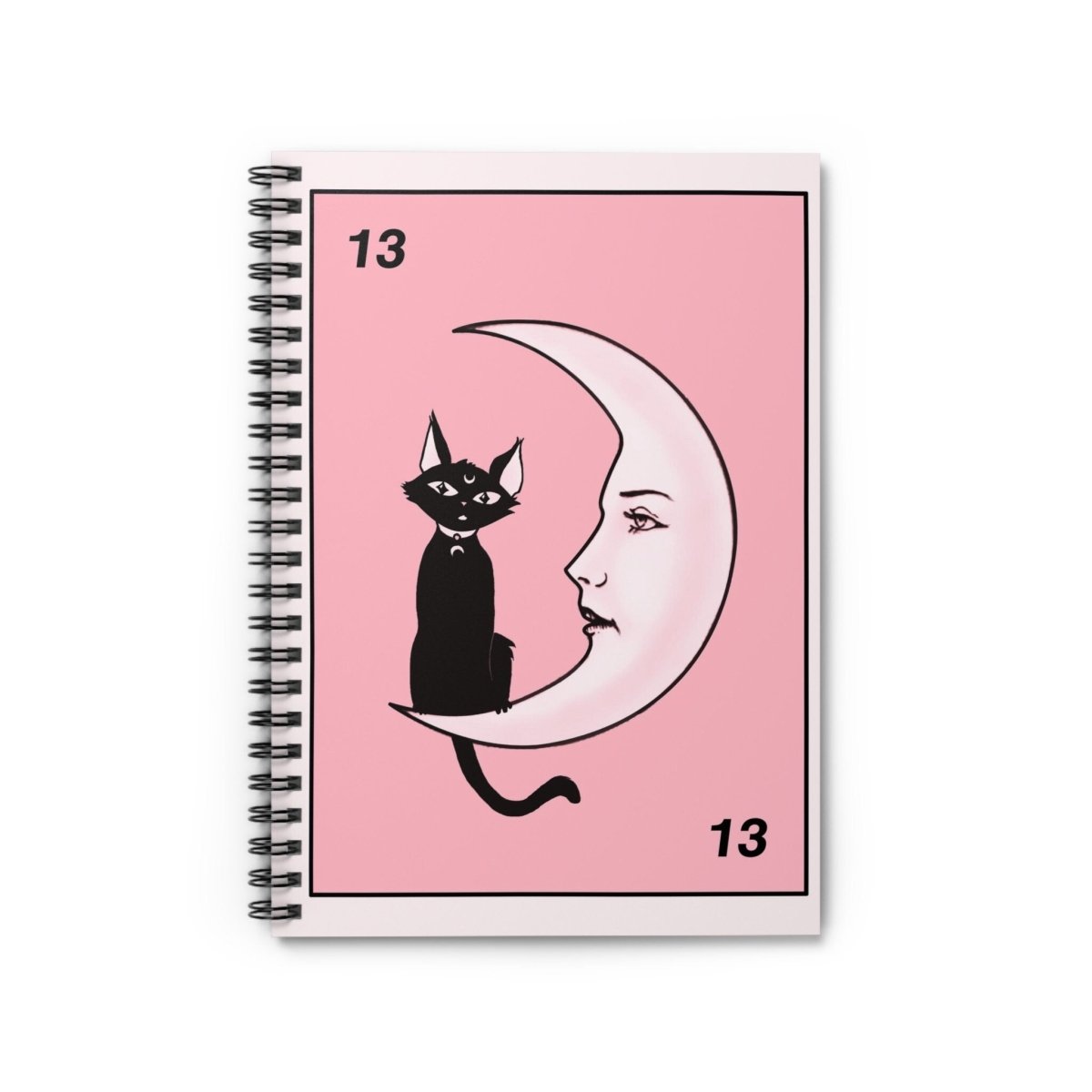 Cute Pink Notebook - Cat and Moon - Spiral Notebook - Ruled Line