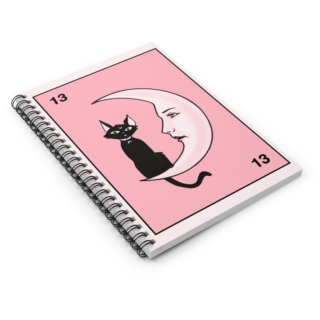 Cute Pink Notebook - Cat and Moon - Spiral Notebook - Ruled Line