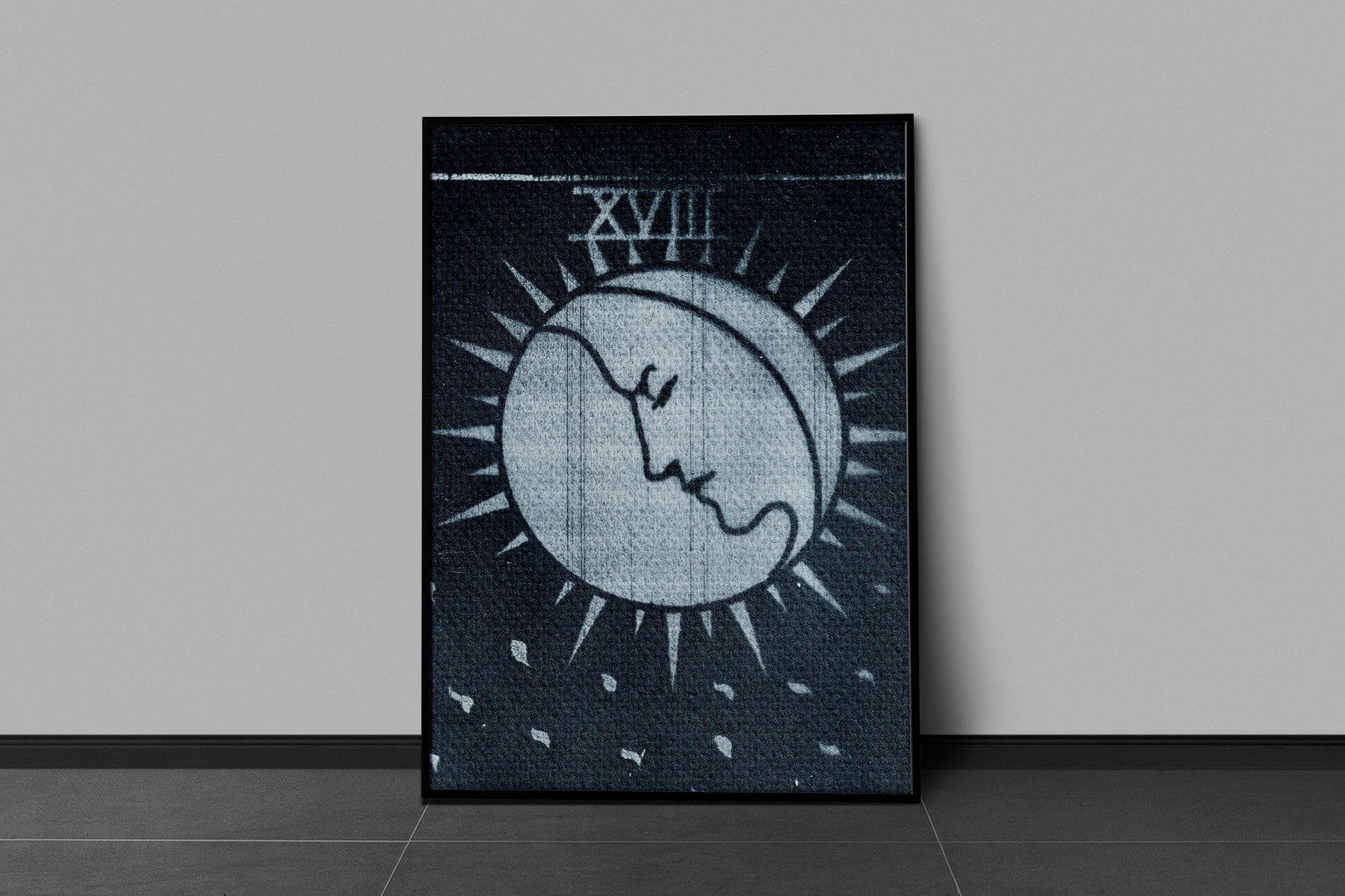 The Moon Tarot Print - Cyanotype - Grunge - Gothic Decor Bohemian Art - Blue Black Print - Moody