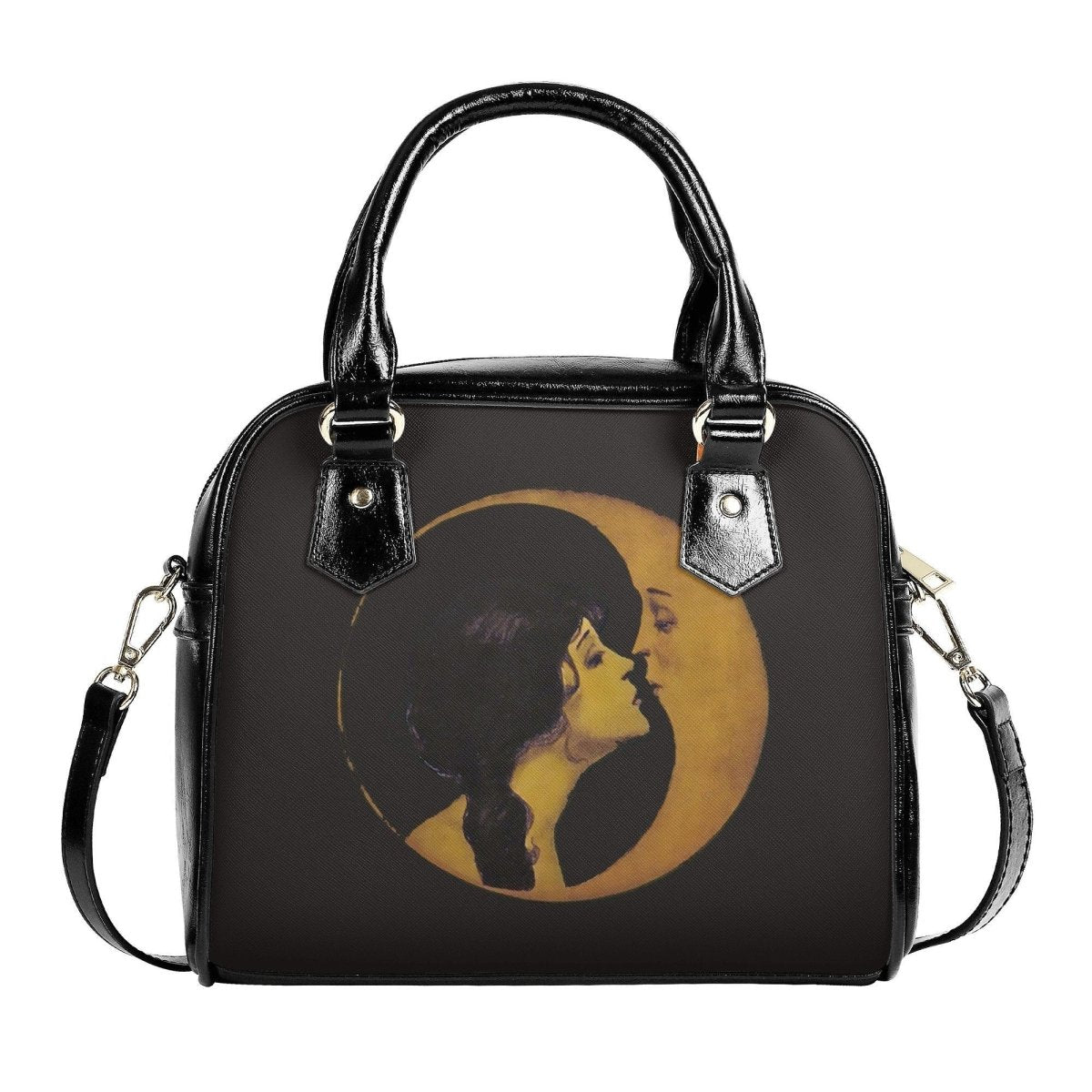 Vintage Bag - Woman Kissing Moon - Handbag - Art Nouveau - Dark Beige