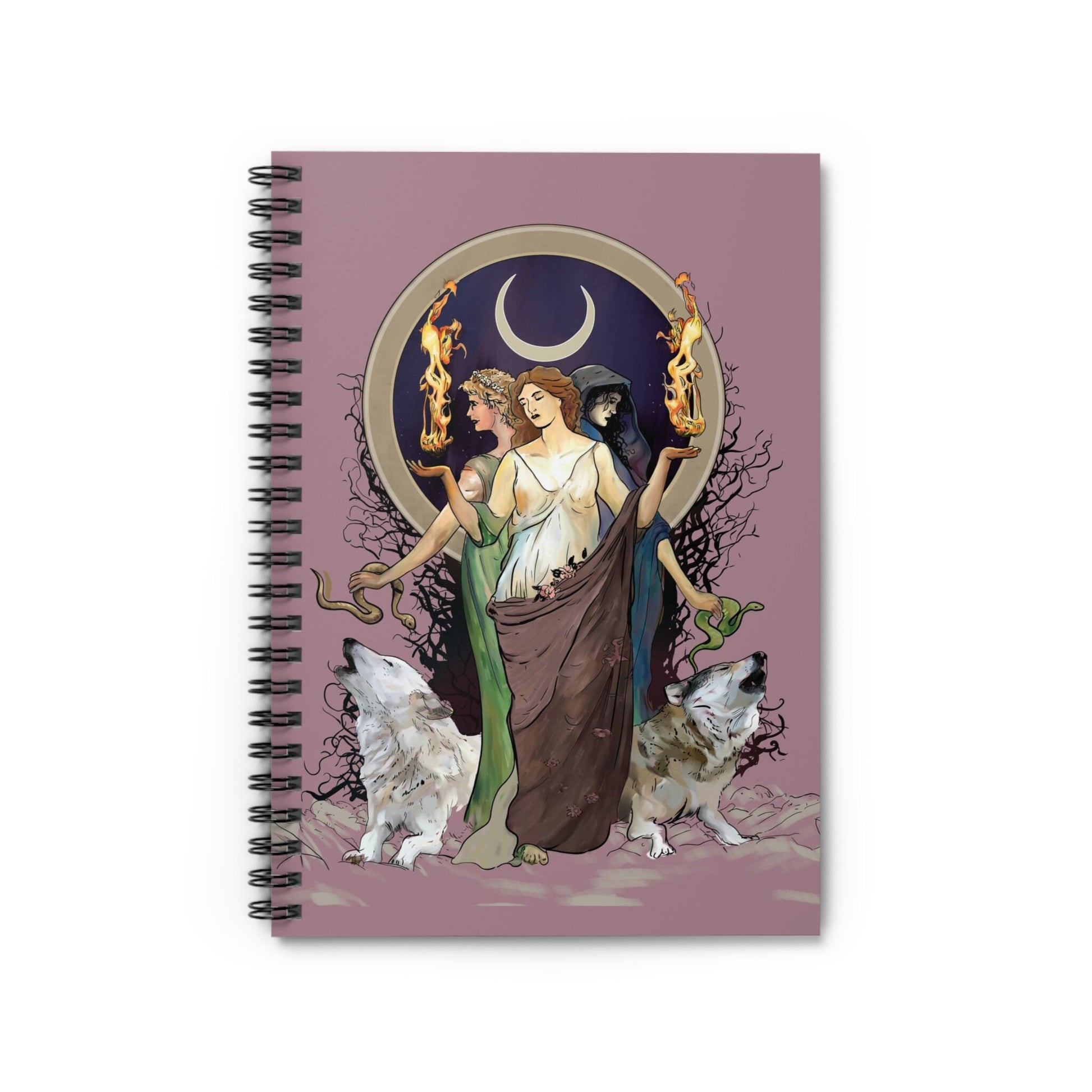 Pink Goddess Journal - Hecate Notebook - Gift For Witch - Gothic Spiral Notebook - Ruled Line