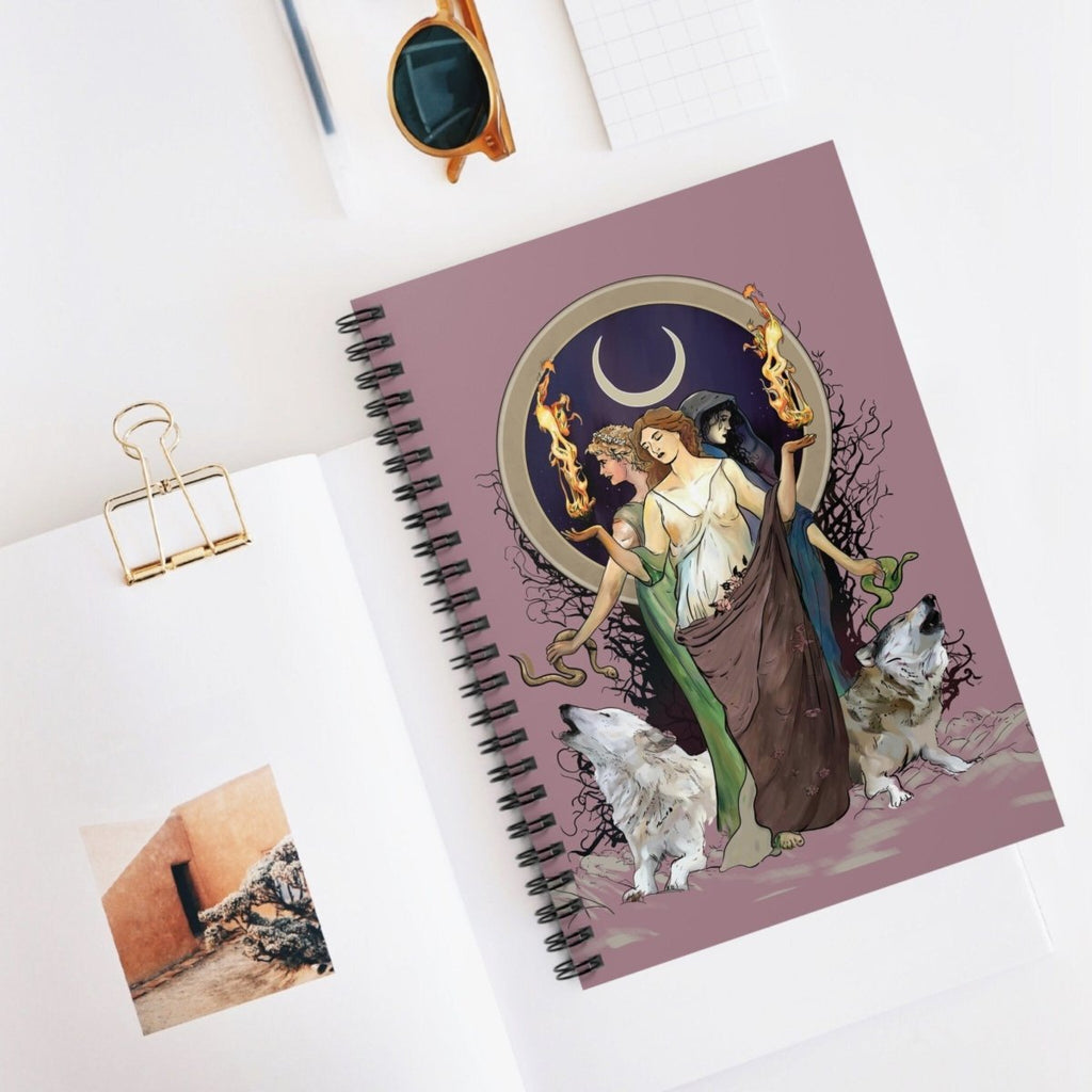 Pink Goddess Journal - Hecate Notebook - Gift For Witch - Gothic Spiral Notebook - Ruled Line