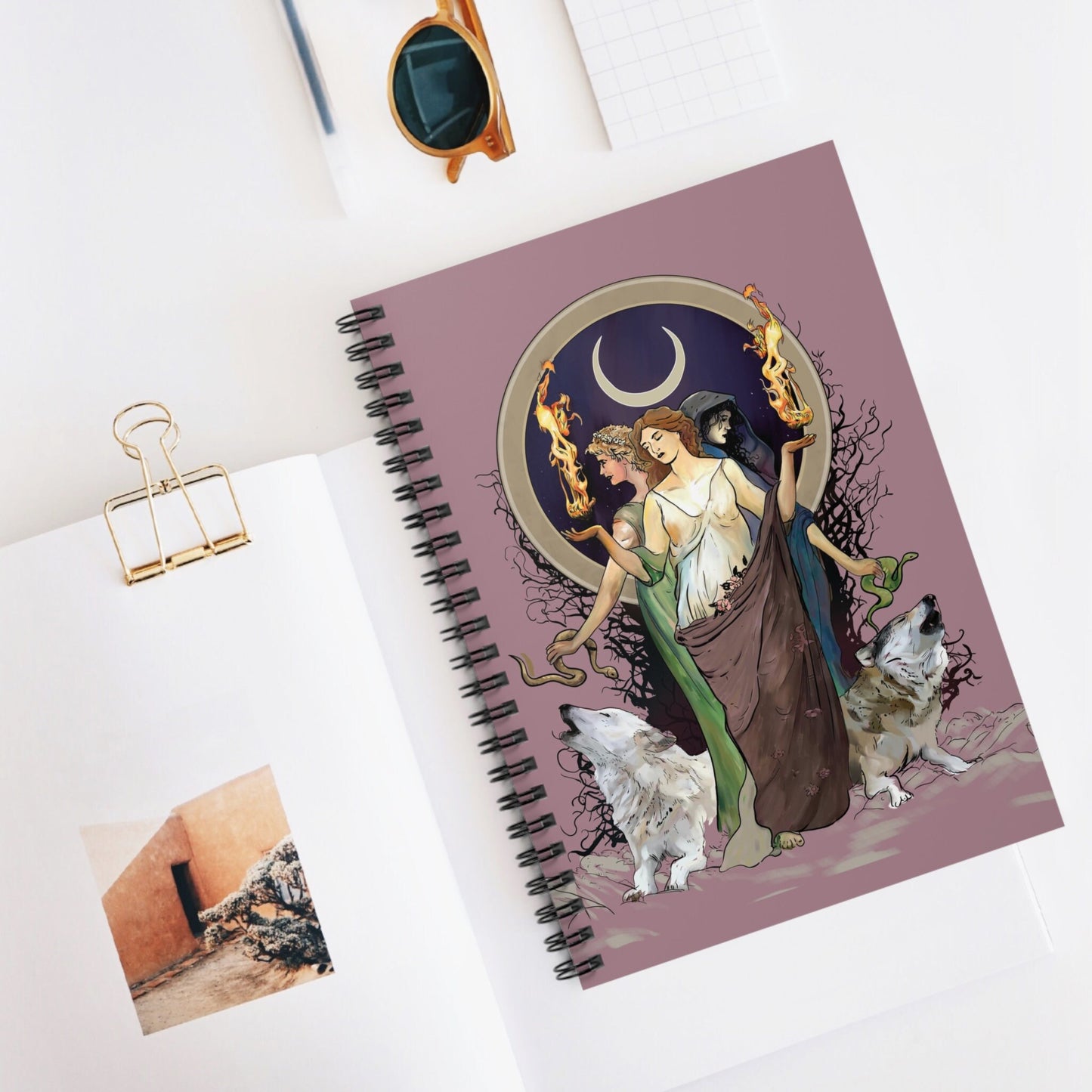 Pink Goddess Journal - Hecate Notebook - Gift For Witch - Gothic Spiral Notebook - Ruled Line