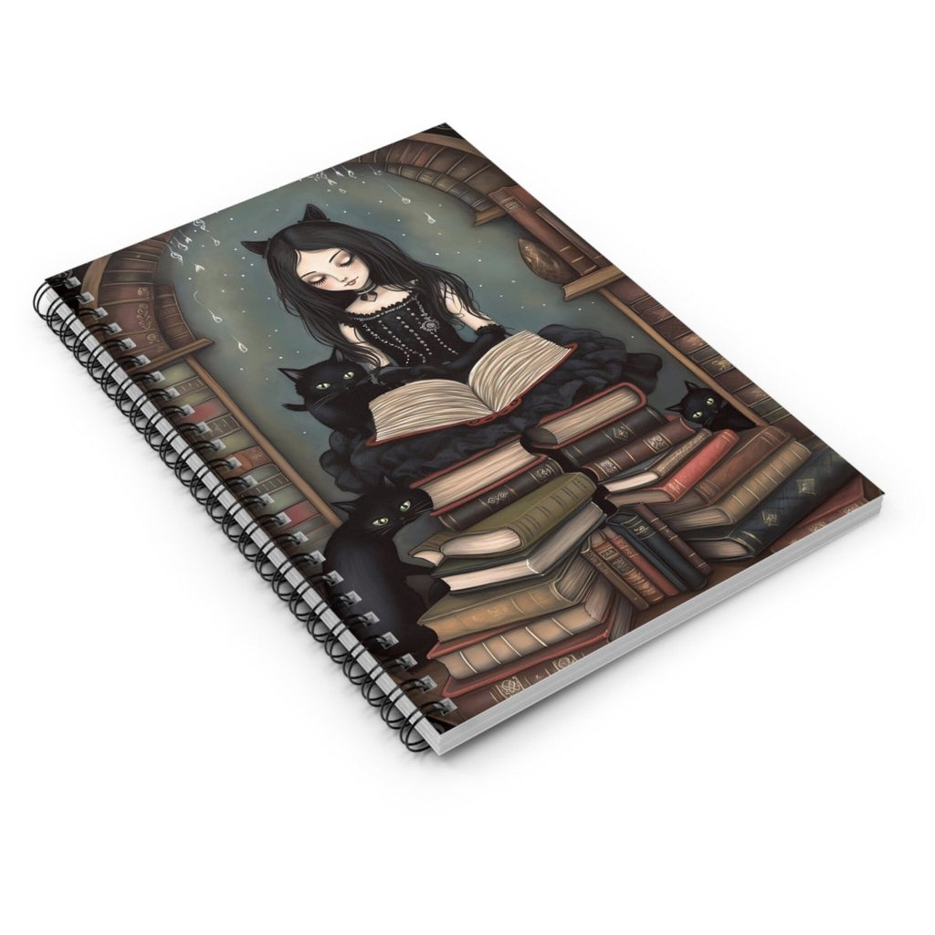 Goth Girl Journal - Lined Paper - Gift for Teen - Cute Aesthetic - Cats - Spiral Notebook - Ruled Line