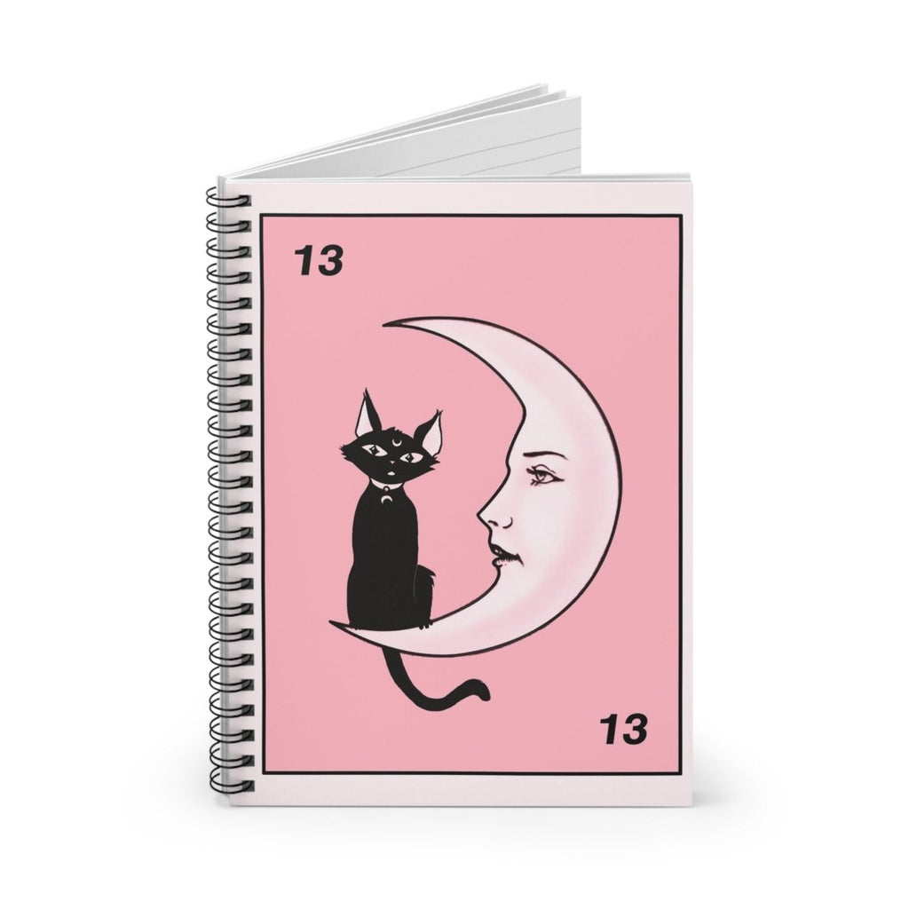 Cute Pink Notebook - Cat and Moon - Spiral Notebook - Ruled Line