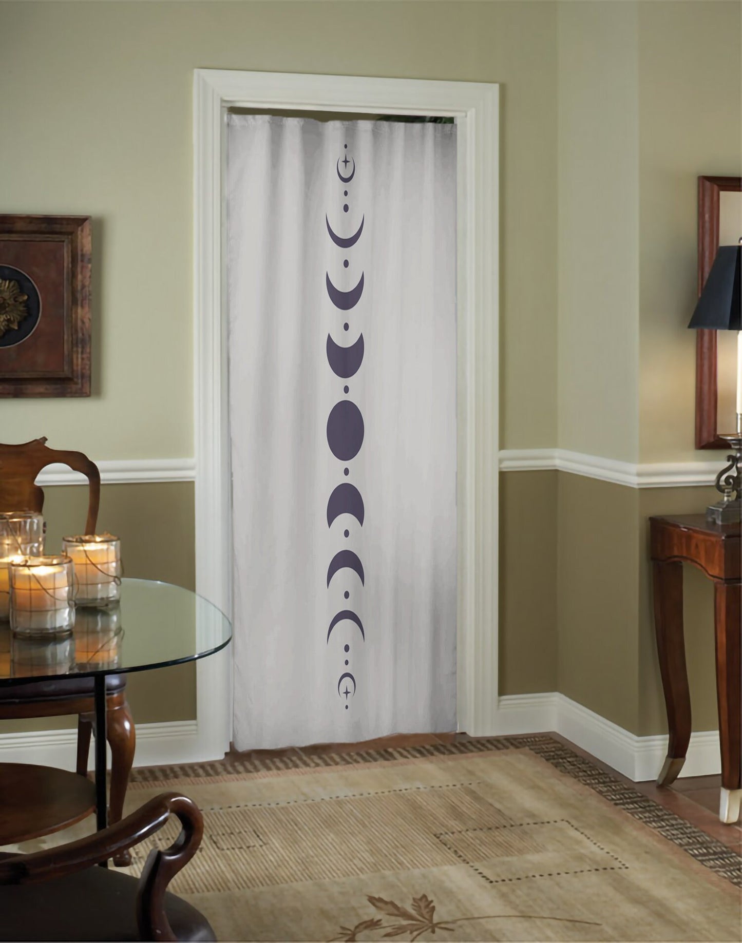 Moon Phases Curtain: Beige Bohemian Door Panel - 50x84 inch by DesignBohemian