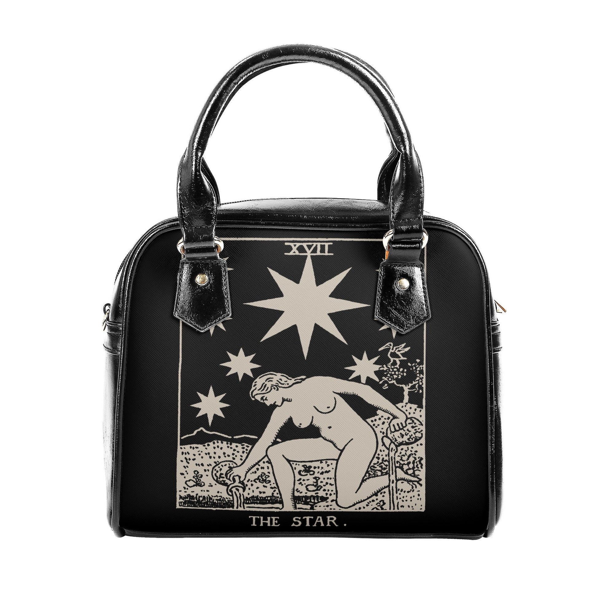 The Star Tarot Handbag - Black and Beige Bag - Tarot Art Shoulder Handbag