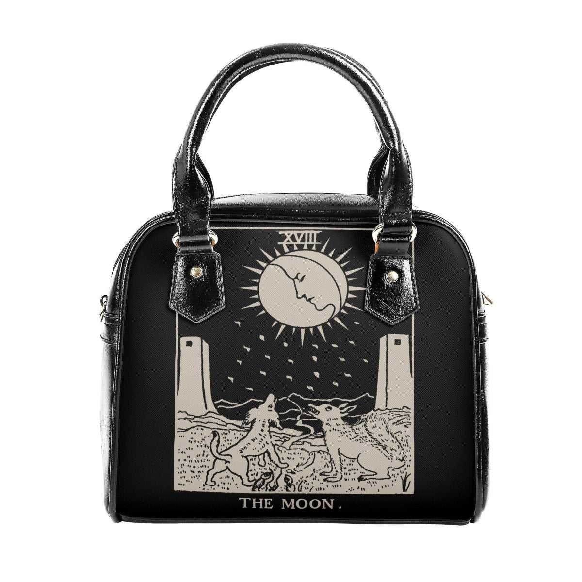 The Moon Tarot Handbag - Tarot Art Purse - Black and Beige Shoulder Handbag