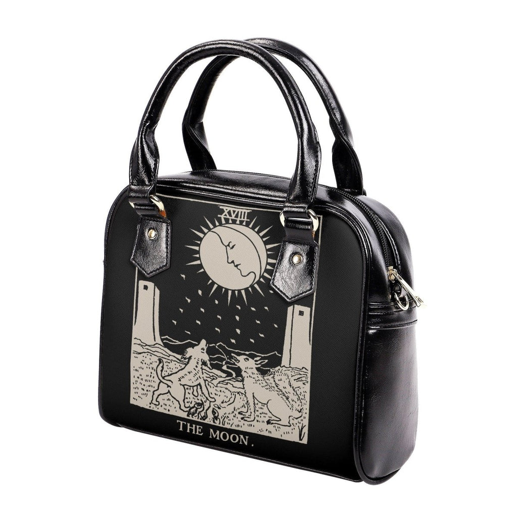 The Moon Tarot Handbag - Tarot Art Purse - Black and Beige Shoulder Handbag