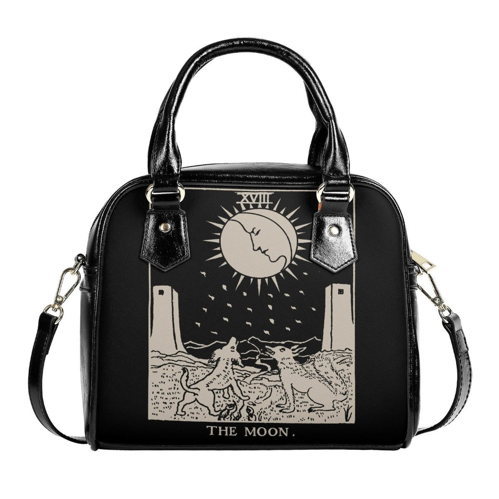 The Moon Tarot Handbag - Tarot Art Purse - Black and Beige Shoulder Handbag