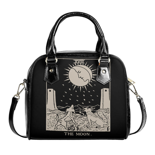 The Moon Tarot Handbag - Tarot Art Purse - Black and Beige Shoulder Handbag